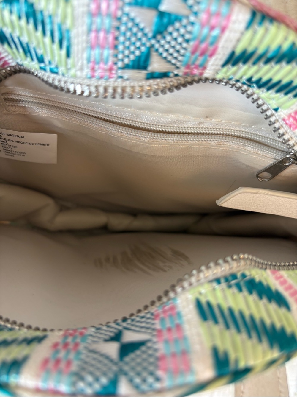 Unique Round Woven Colorful Crossbody Bag in Teal, Cream & Pink - Picture 8 of 10